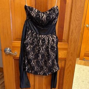 Trixxi Strapless Dress with Black Lace and Cream Underlay